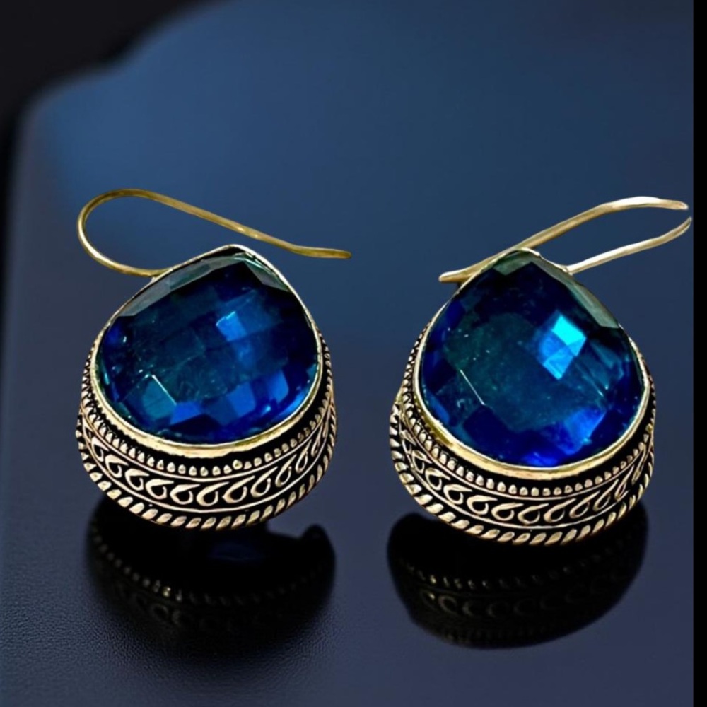 Sterling silver earrings Blue / Teal 925 earrings facets cut Beautiful - Picture 11 of 13